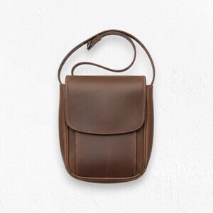 90s Vintage Dark Brown Genuine Leather Mini Saddle Bag Crossbody Purse G H Bass